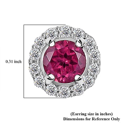 Tanzanian Wine Garnet and White Zircon Halo Stud Earrings in Rhodium Over Sterling Silver 1.00 ctw