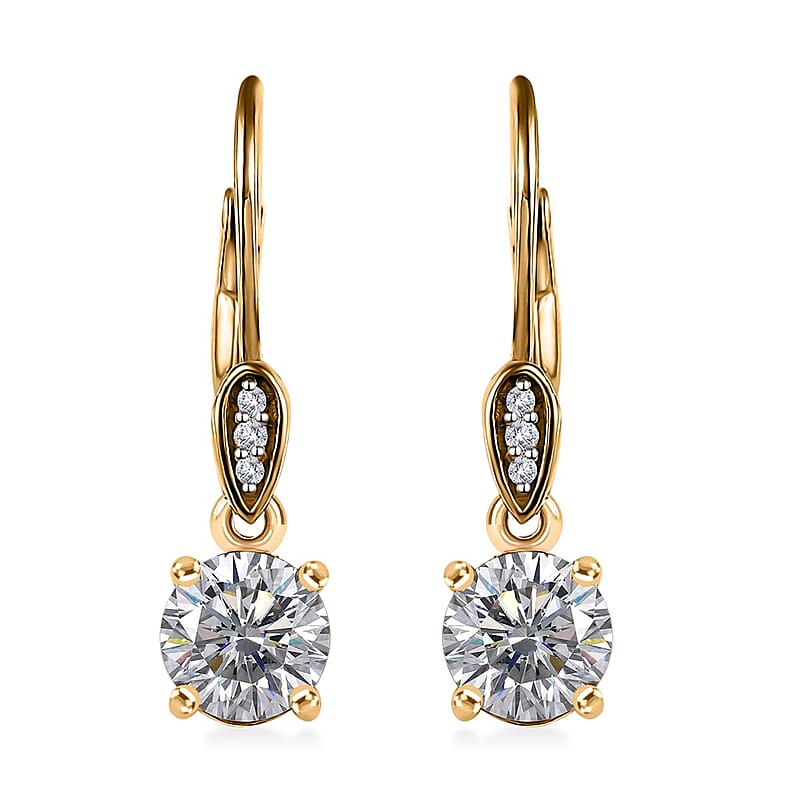 Moissanite Lever Back Earring in Vermeil Yellow Gold Over Sterling Silver 1.50 ctw
