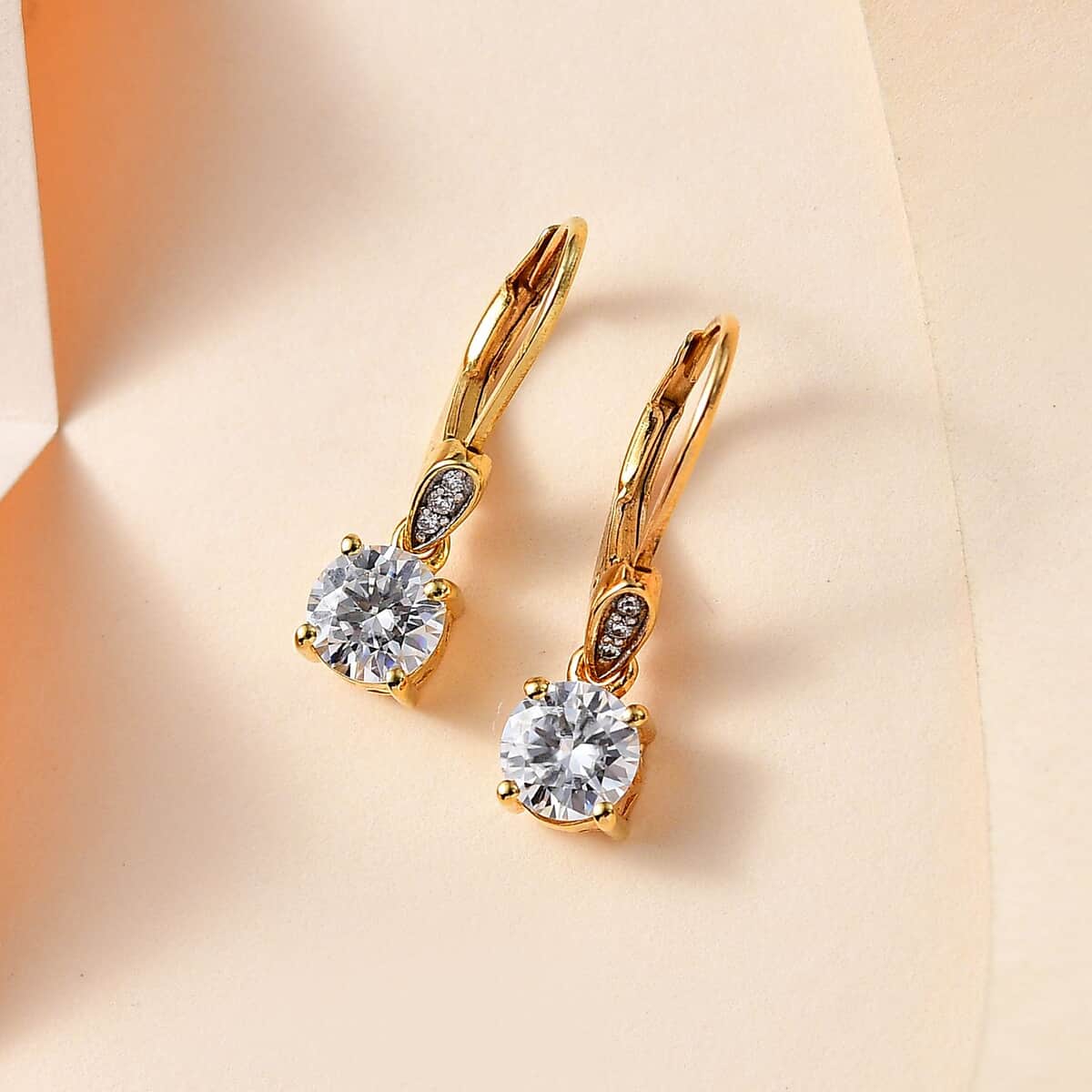 Moissanite Lever Back Earring in Vermeil Yellow Gold Over Sterling Silver 1.50 ctw image number 1