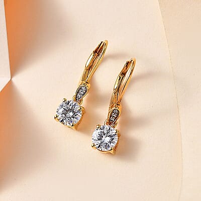 Moissanite Lever Back Earring in Vermeil Yellow Gold Over Sterling Silver 1.50 ctw