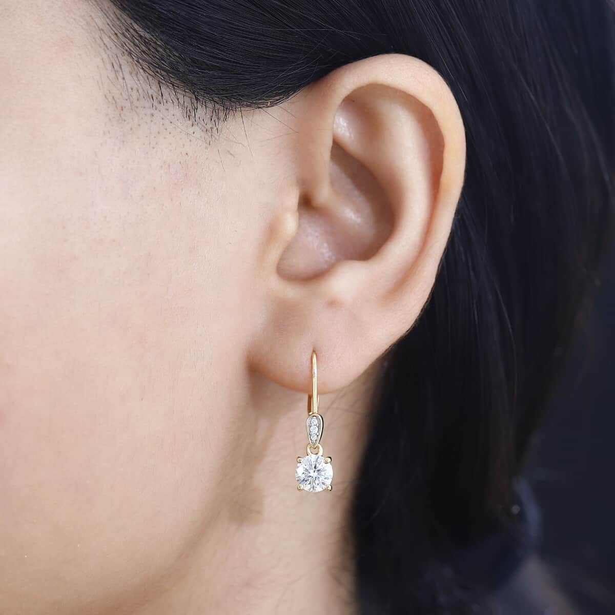 Moissanite Lever Back Earring in Vermeil Yellow Gold Over Sterling Silver 1.50 ctw image number 2