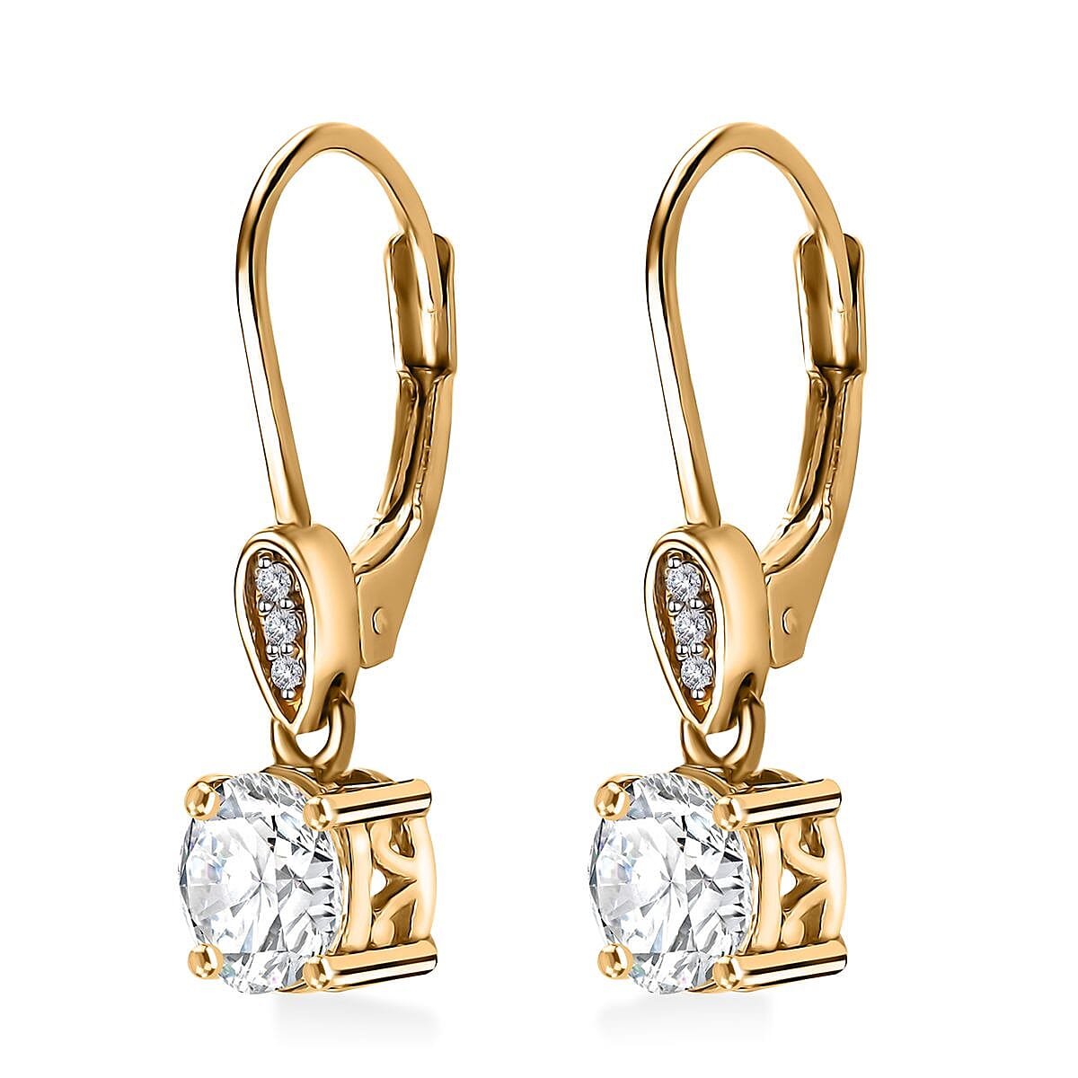 Moissanite Lever Back Earring in Vermeil Yellow Gold Over Sterling Silver 1.50 ctw