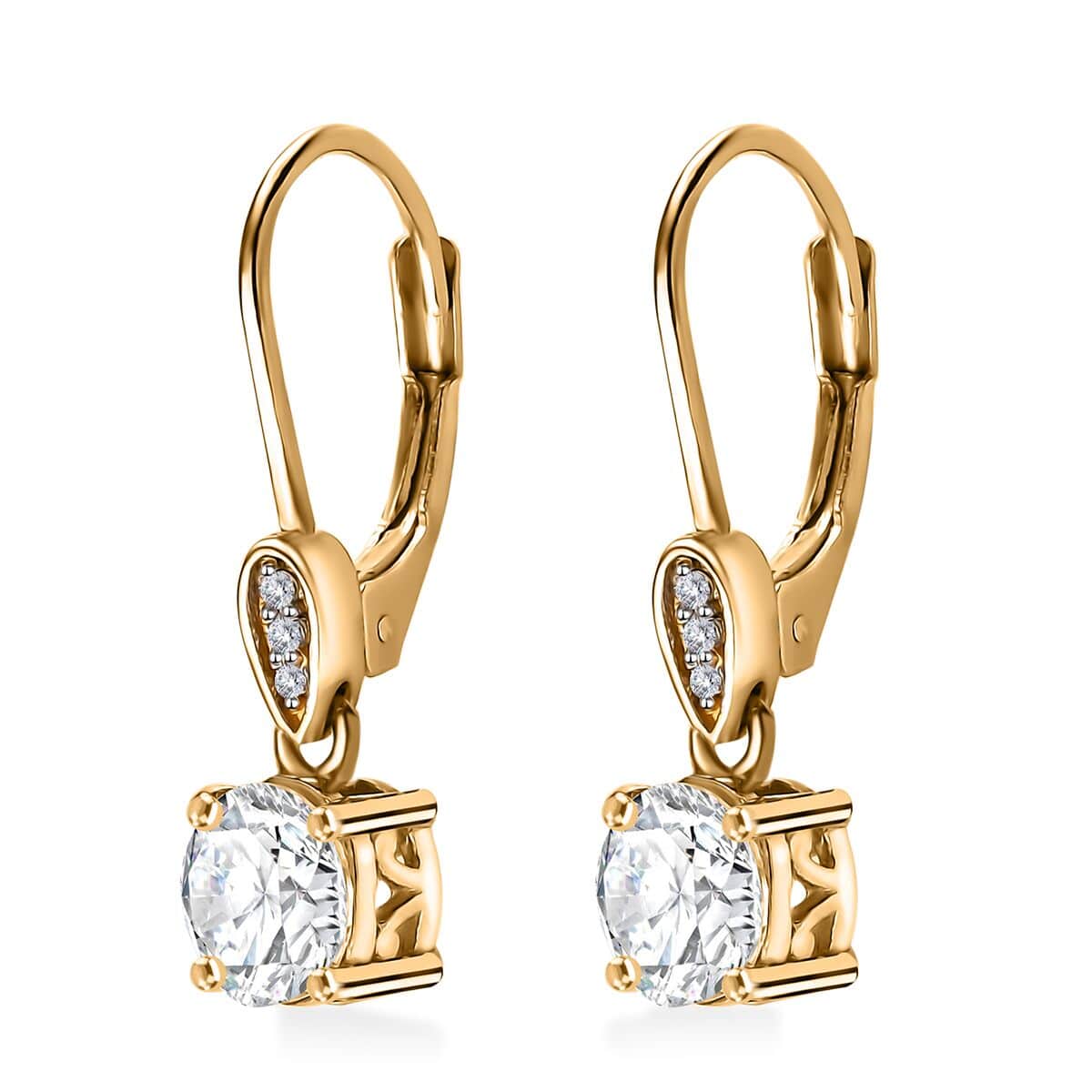 Moissanite Lever Back Earring in Vermeil Yellow Gold Over Sterling Silver 1.50 ctw image number 3