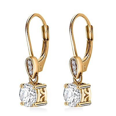 Moissanite Lever Back Earring in Vermeil Yellow Gold Over Sterling Silver 1.50 ctw