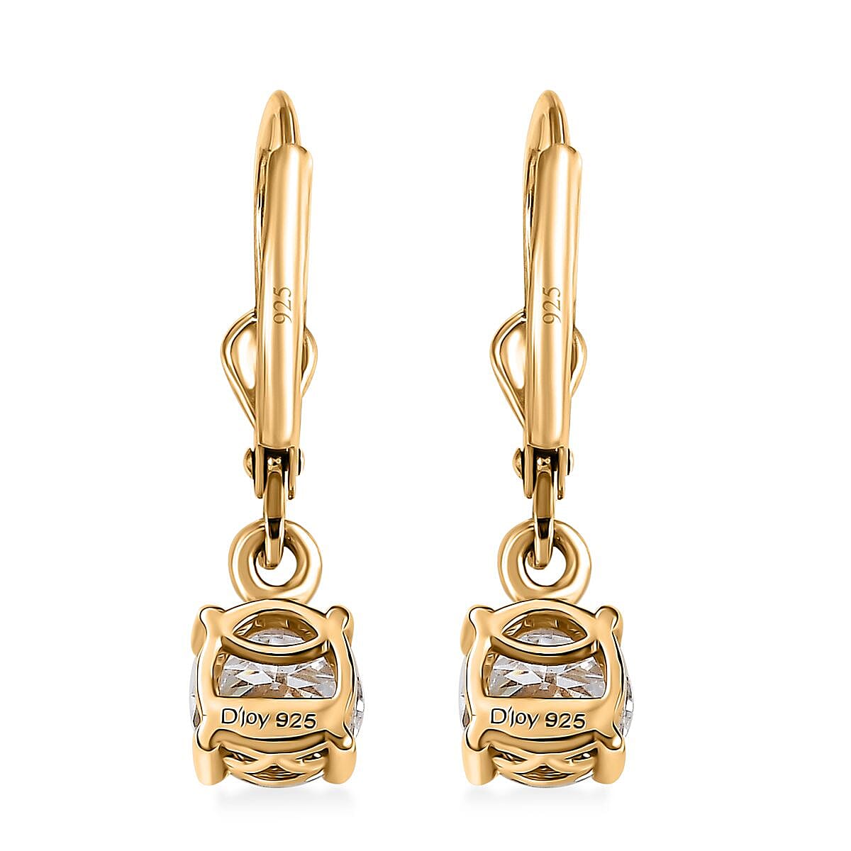 Moissanite Lever Back Earring in Vermeil Yellow Gold Over Sterling Silver 1.50 ctw