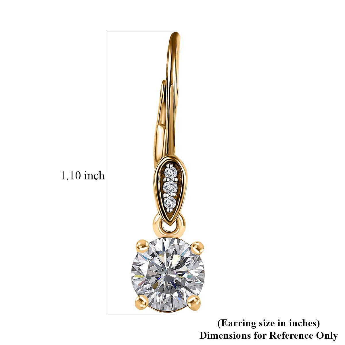 Moissanite Lever Back Earring in Vermeil Yellow Gold Over Sterling Silver 1.50 ctw