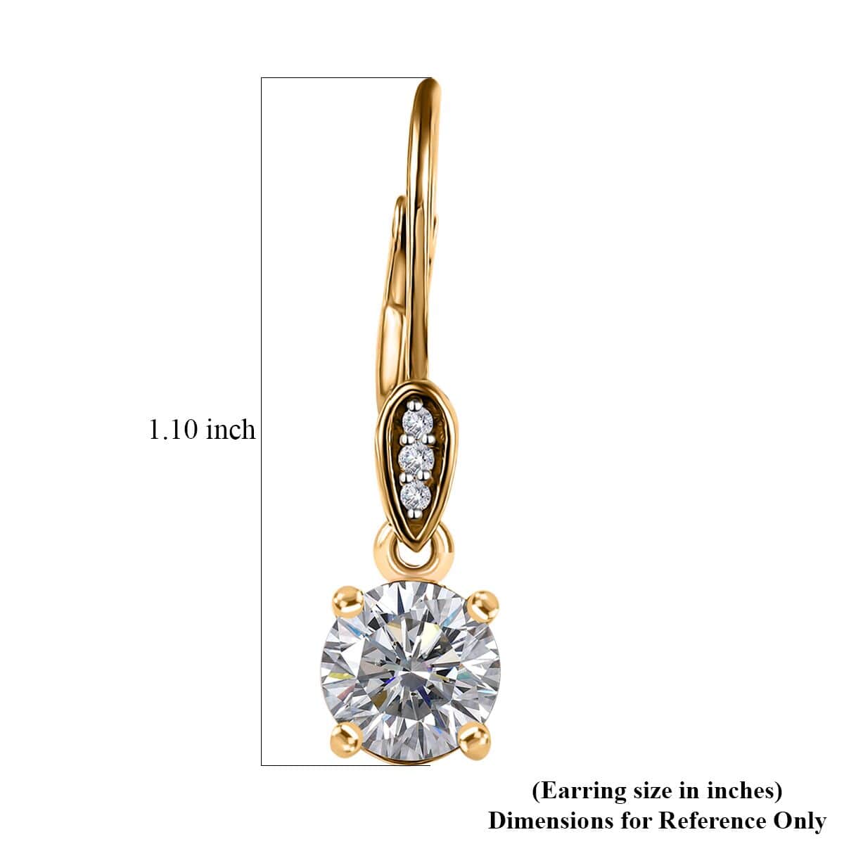 Moissanite Lever Back Earring in Vermeil Yellow Gold Over Sterling Silver 1.50 ctw image number 5