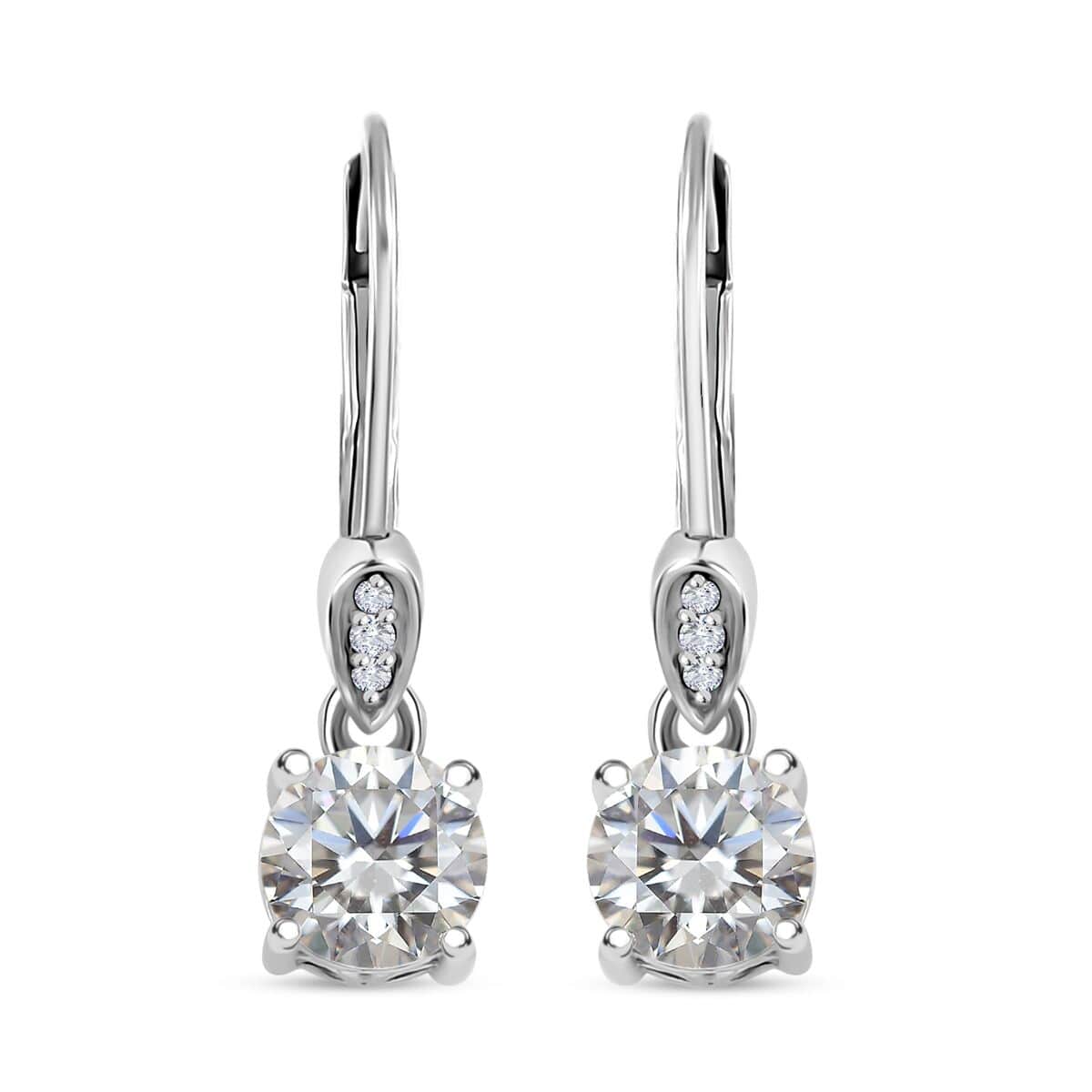 Moissanite Lever Back Earrings in Platinum Over Sterling Silver 1.50 ctw image number 0