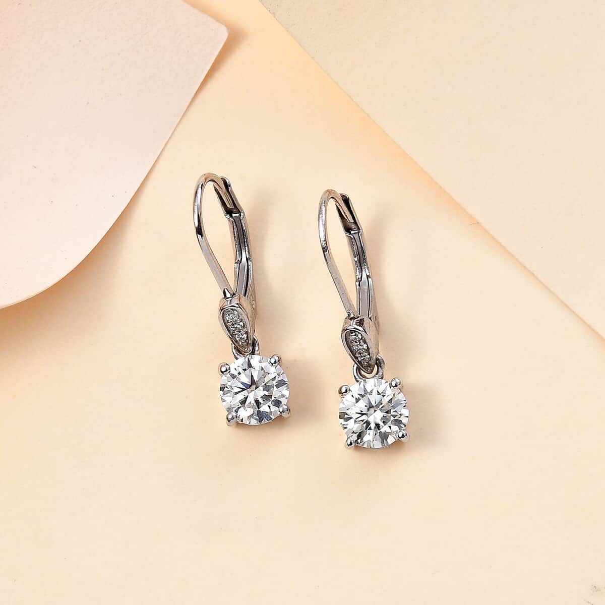 Moissanite Lever Back Earrings in Platinum Over Sterling Silver 1.50 ctw image number 1