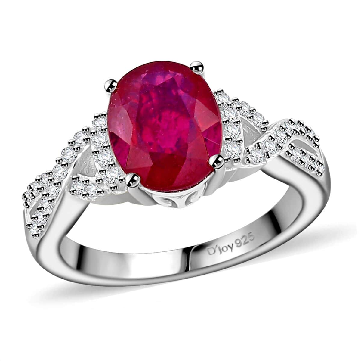 Niassa Ruby (FF), White Zircon Infinity Shank Ring in Platinum Over Sterling Silver (Size 10.0) 2.80 ctw image number 0