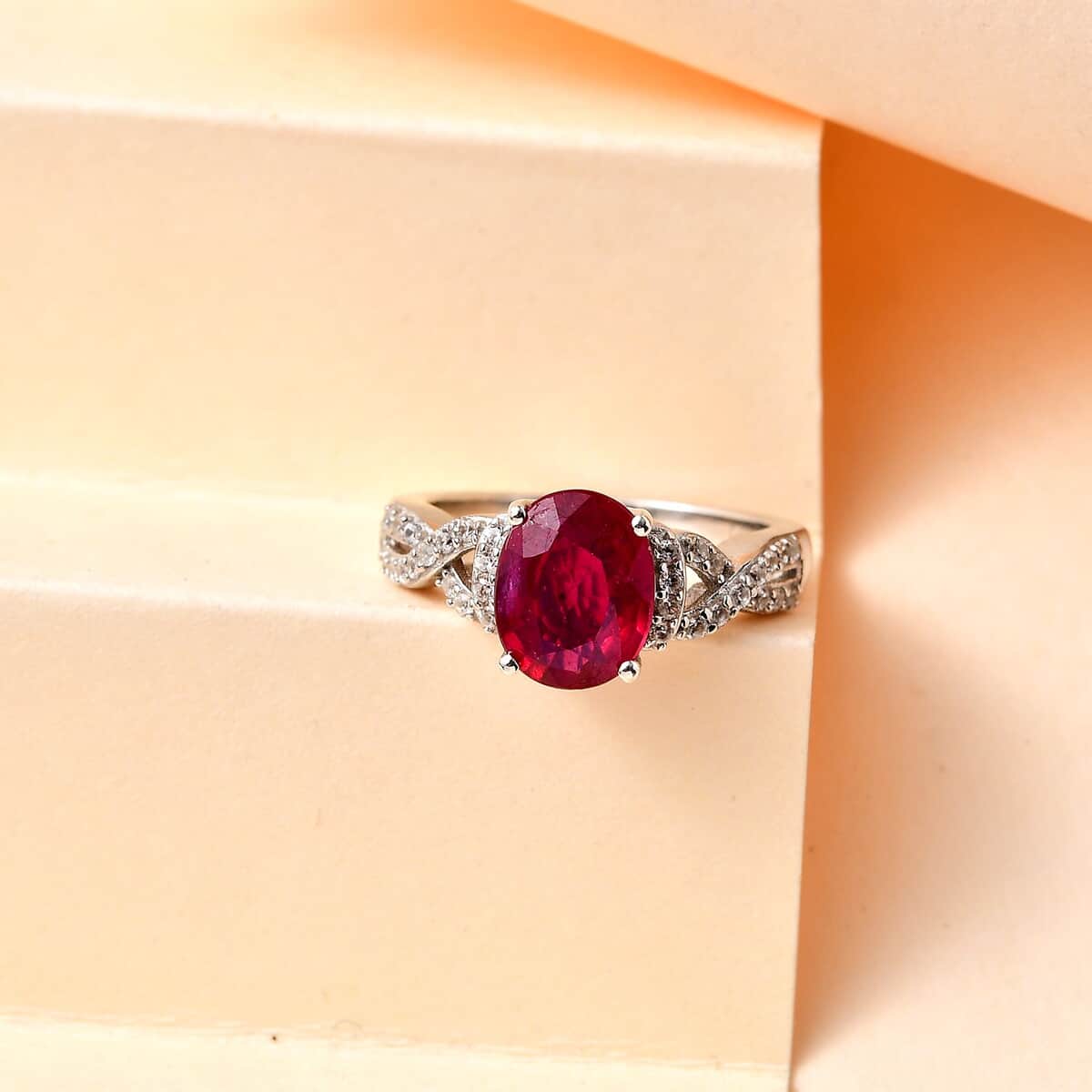 Niassa Ruby (FF) and White Zircon Infinity Shank Ring in Platinum Over Sterling Silver (Size 10.0) 2.80 ctw image number 1