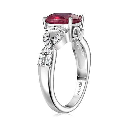 Niassa Ruby (FF) and White Zircon Infinity Shank Ring in Platinum Over Sterling Silver (Size 10.0) 2.80 ctw