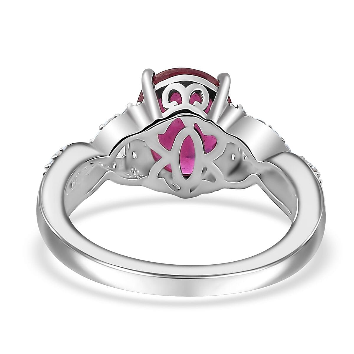 Niassa Ruby (FF) and White Zircon Infinity Shank Ring in Platinum Over Sterling Silver (Size 10.0) 2.80 ctw