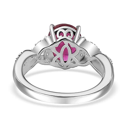 Niassa Ruby (FF) and White Zircon Infinity Shank Ring in Platinum Over Sterling Silver (Size 10.0) 2.80 ctw