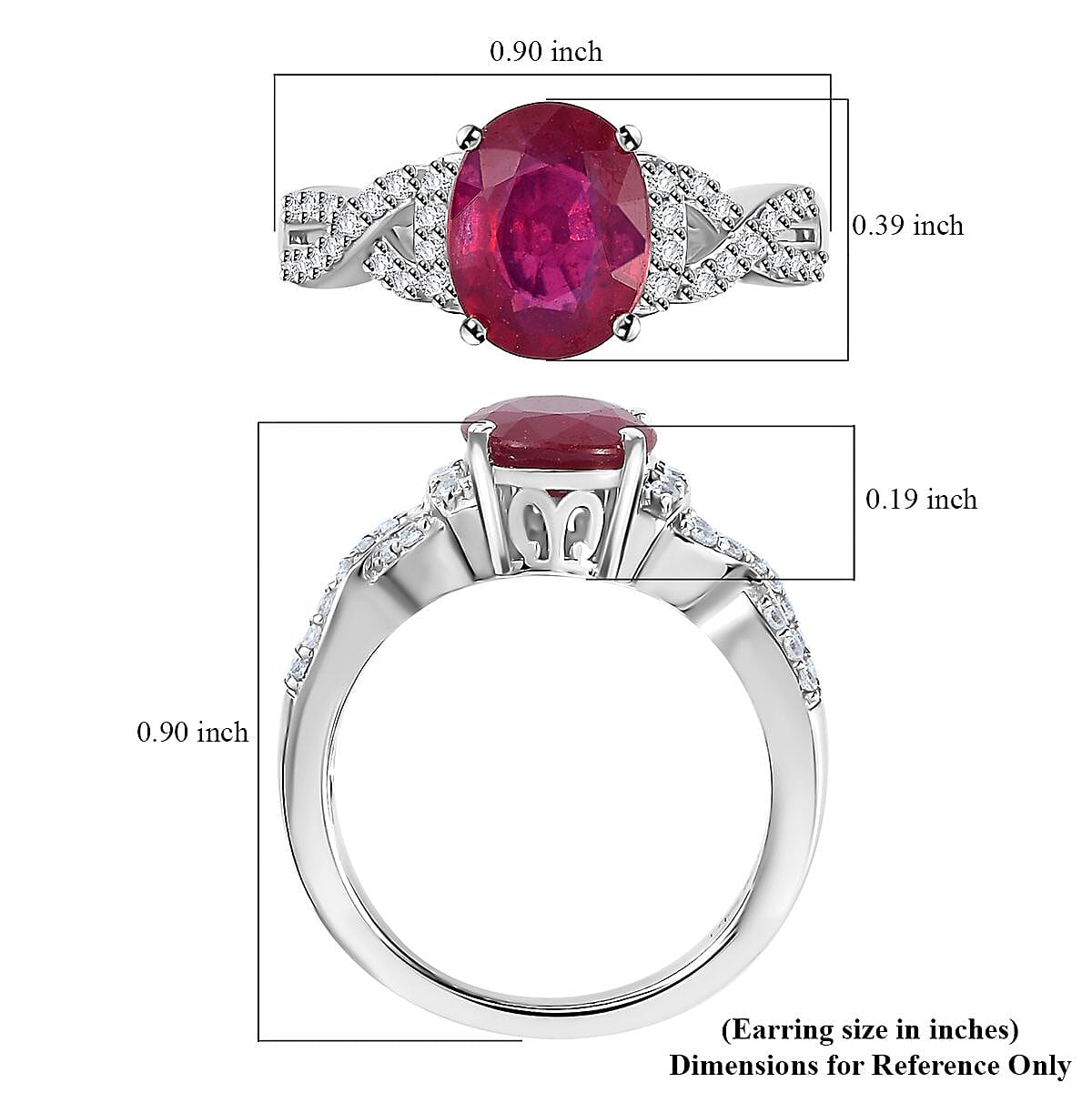 Niassa Ruby (FF) and White Zircon Infinity Shank Ring in Platinum Over Sterling Silver (Size 10.0) 2.80 ctw