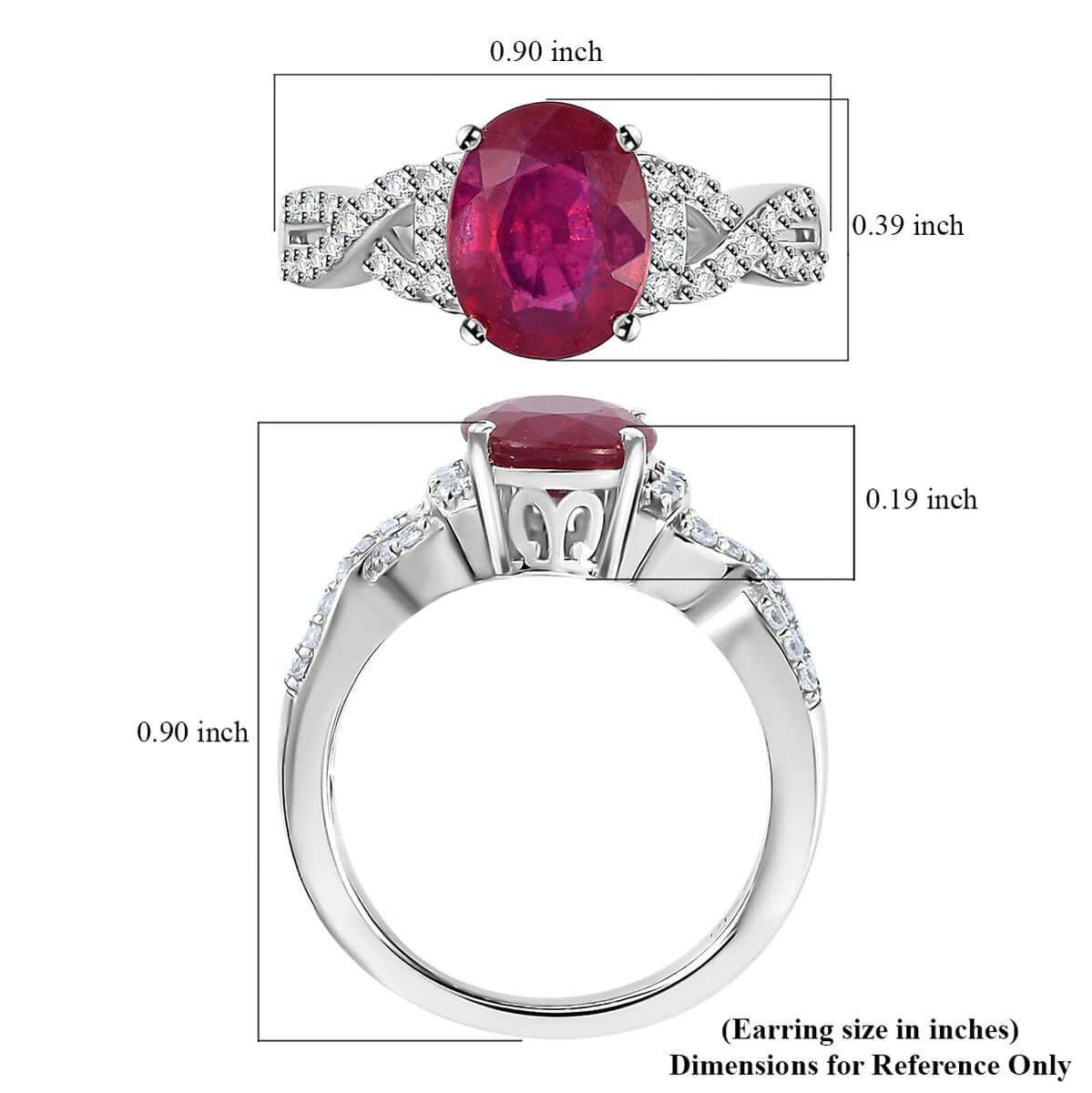 Niassa Ruby (FF) and White Zircon Infinity Shank Ring in Platinum Over Sterling Silver (Size 10.0) 2.80 ctw image number 5