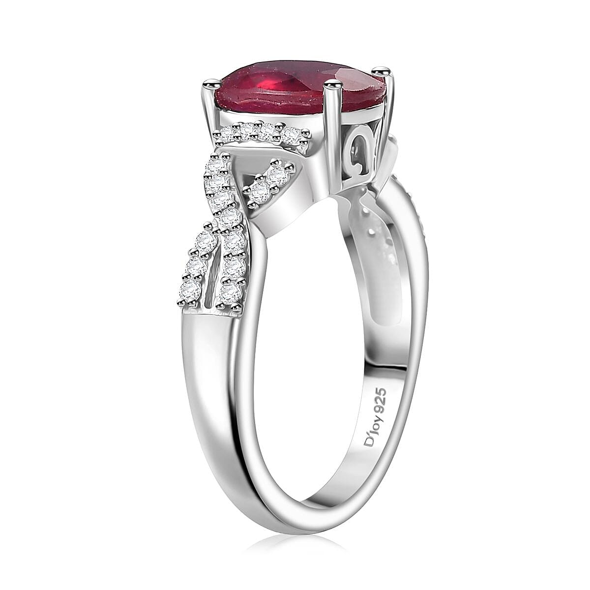 D'Joy Niassa Ruby (FF) and White Zircon Infinity Shank Ring in Platinum Over Sterling Silver (Size 7.0) 2.80 ctw image number 3