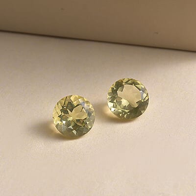 AA Brazilian Green Gold Quartz Set of 2 (Rnd 9 mm) 4.35 ctw Loose gemstone