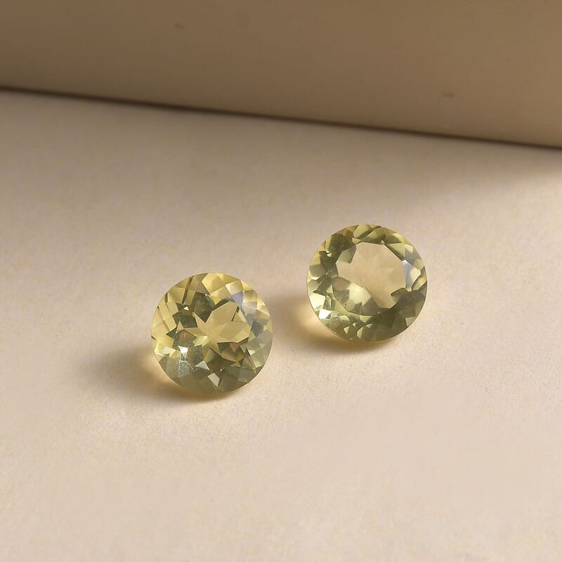 AA Brazilian Green Gold Quartz Set of 2 (Rnd 9 mm) 4.35 ctw Loose gemstone