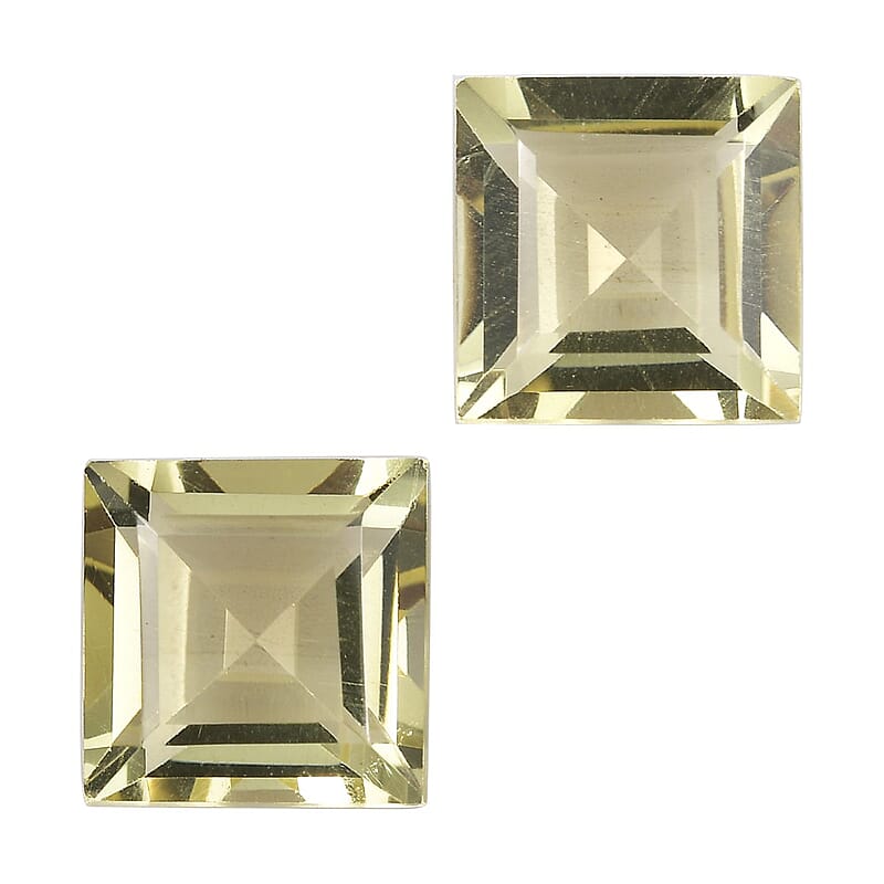 Brazilian Green Gold Quartz Set of 2 (Sqr 8 mm) 4.93 ctw Loose gemstone