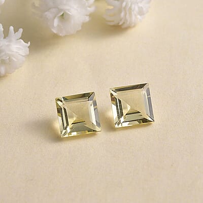 Brazilian Green Gold Quartz Set of 2 (Sqr 8 mm) 4.93 ctw Loose gemstone
