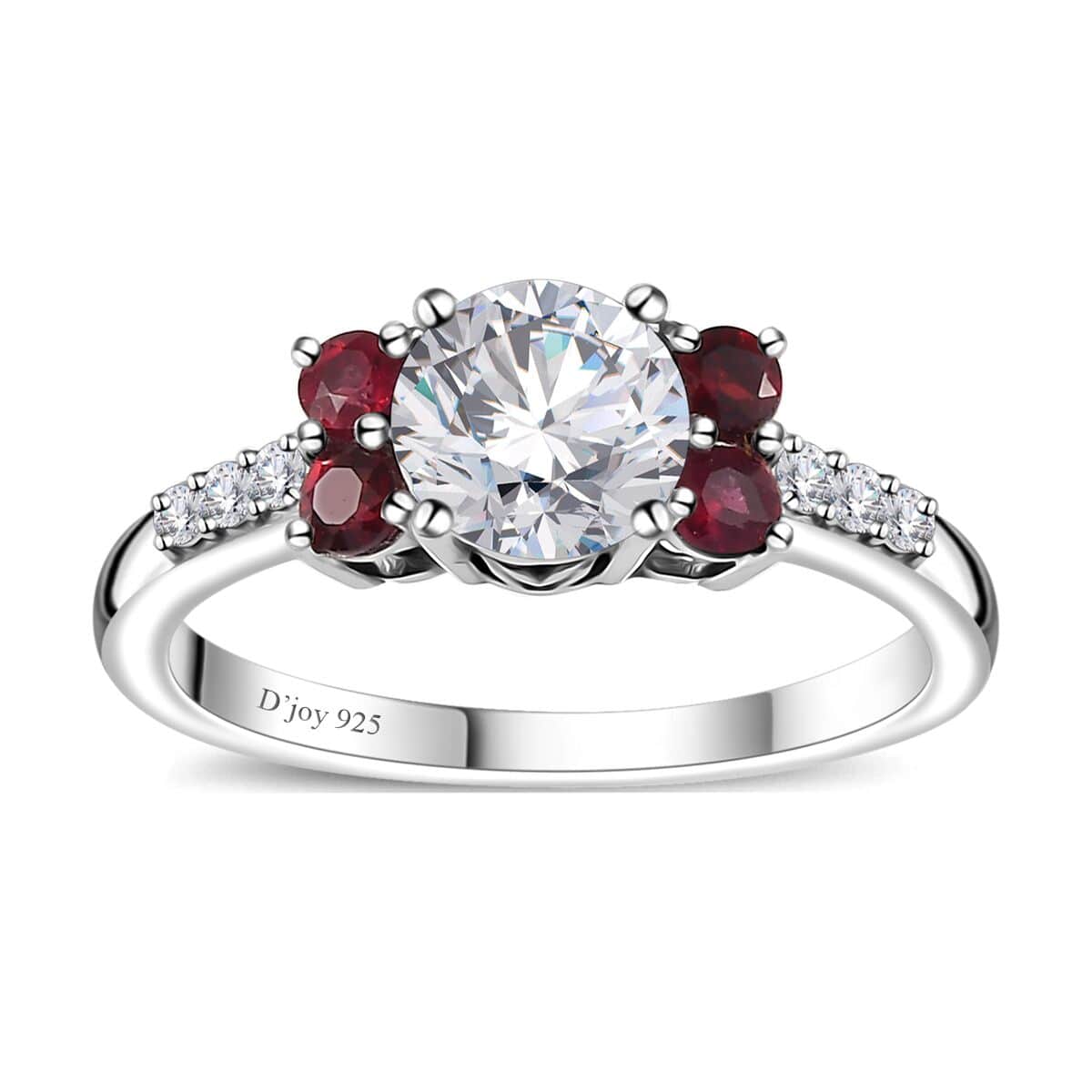 Moissanite (Rnd 6.5 mm), Anthill Garnet Ring in Platinum Over Sterling Silver (Size 10.0) 1.40 ctw image number 0