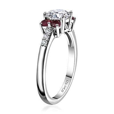Moissanite (Rnd 6.5 mm), Anthill Garnet Ring in Platinum Over Sterling Silver (Size 10.0) 1.40 ctw
