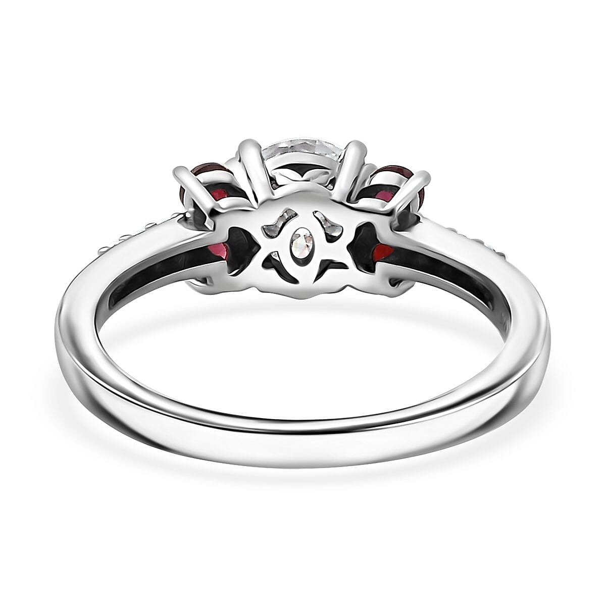 Moissanite (Rnd 6.5 mm), Anthill Garnet Ring in Platinum Over Sterling Silver (Size 10.0) 1.40 ctw