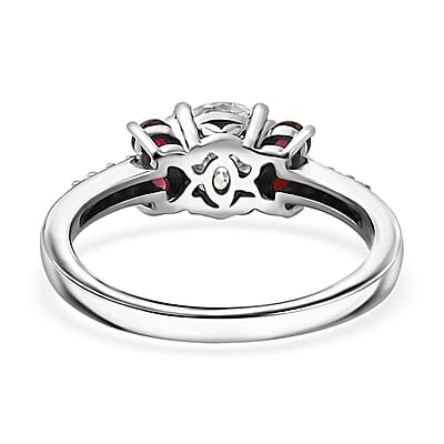 Moissanite (Rnd 6.5 mm), Anthill Garnet Ring in Platinum Over Sterling Silver (Size 10.0) 1.40 ctw