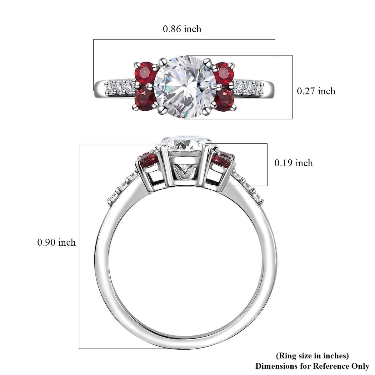 Moissanite (Rnd 6.5 mm), Anthill Garnet Ring in Platinum Over Sterling Silver (Size 10.0) 1.40 ctw image number 5