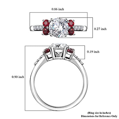 Moissanite (Rnd 6.5 mm), Anthill Garnet Ring in Platinum Over Sterling Silver (Size 10.0) 1.40 ctw