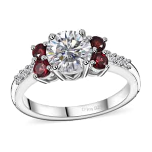 Moissanite and Anthill Garnet Ring in Platinum Over Sterling Silver (Size 5.0) 1.40 ctw