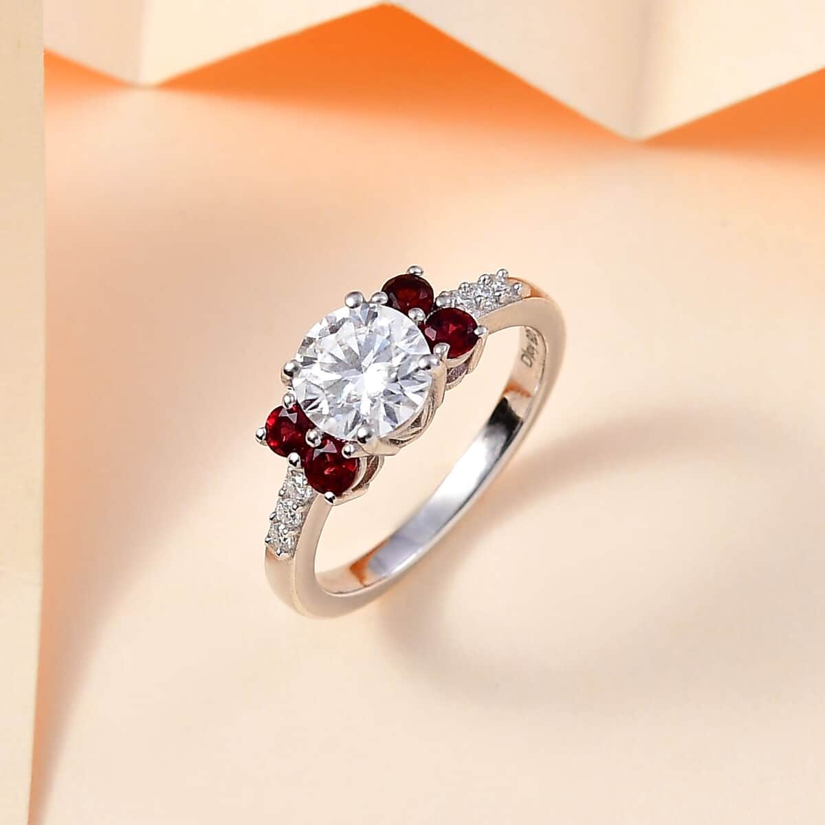 Moissanite and Anthill Garnet Ring in Platinum Over Sterling Silver (Size 5.0) 1.40 ctw image number 1