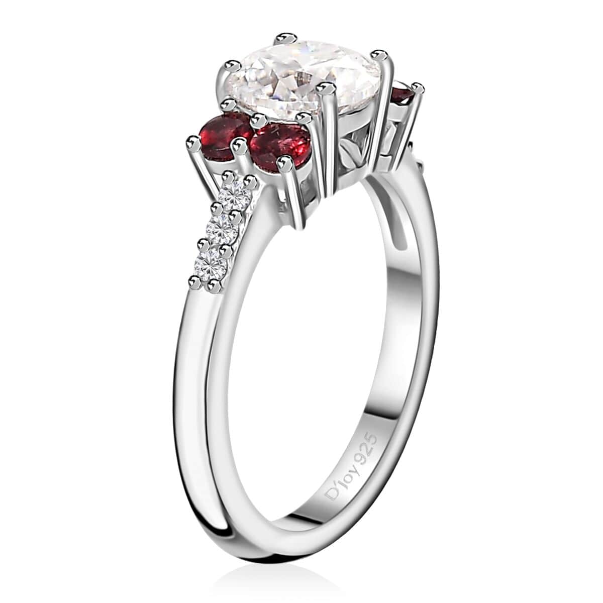 Moissanite and Anthill Garnet Ring in Platinum Over Sterling Silver (Size 5.0) 1.40 ctw image number 3