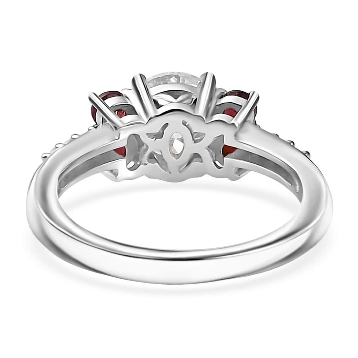 Moissanite and Anthill Garnet Ring in Platinum Over Sterling Silver (Size 5.0) 1.40 ctw image number 4