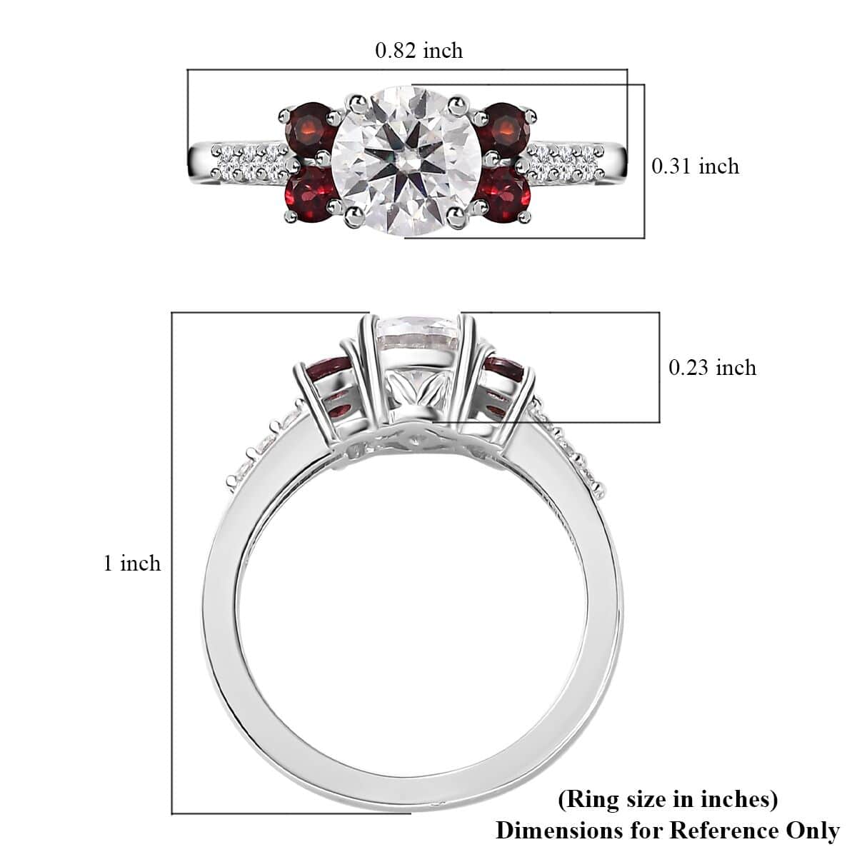 Moissanite and Anthill Garnet Ring in Platinum Over Sterling Silver (Size 5.0) 1.40 ctw image number 5