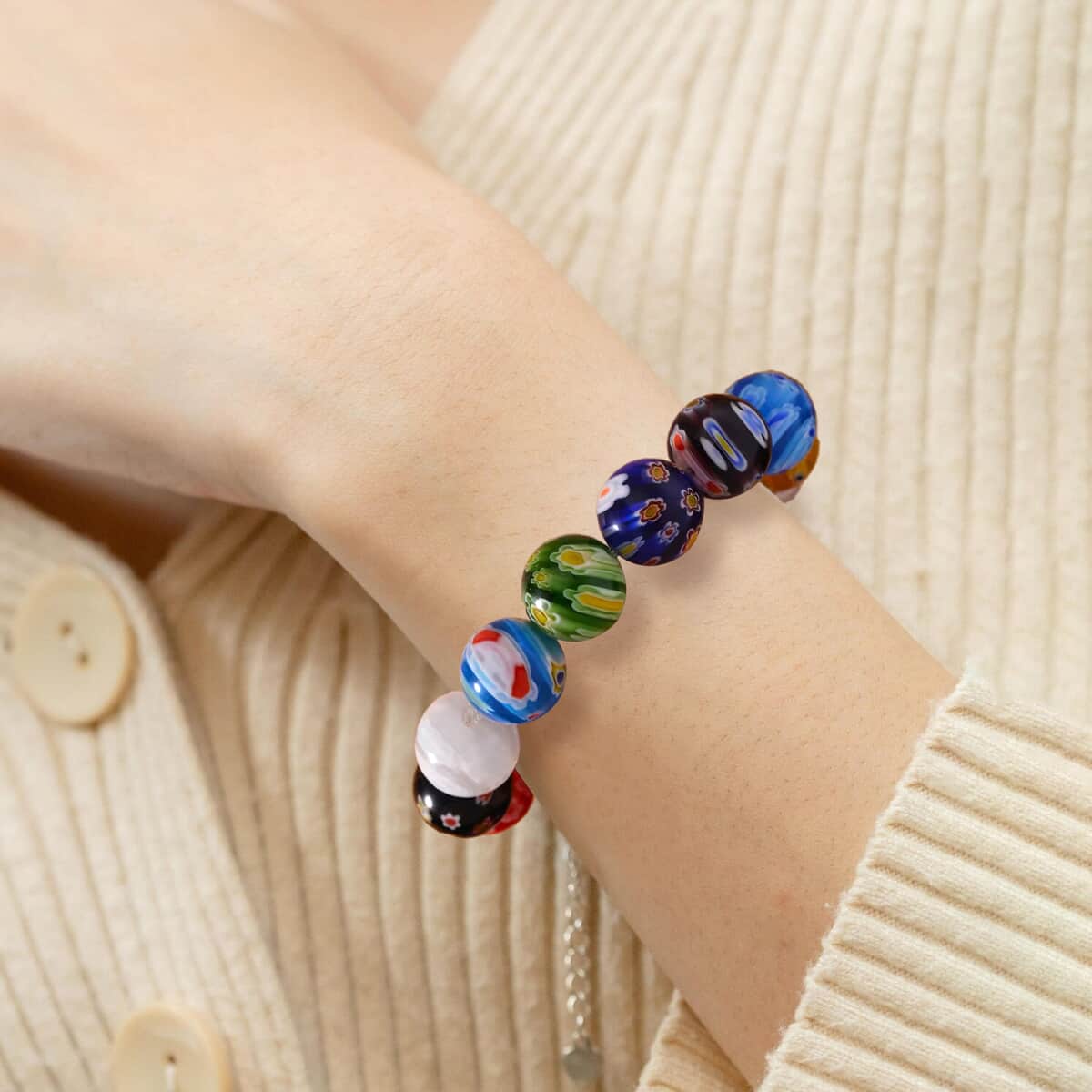 Multi Color Murano Style Stretch Bracelet image number 1