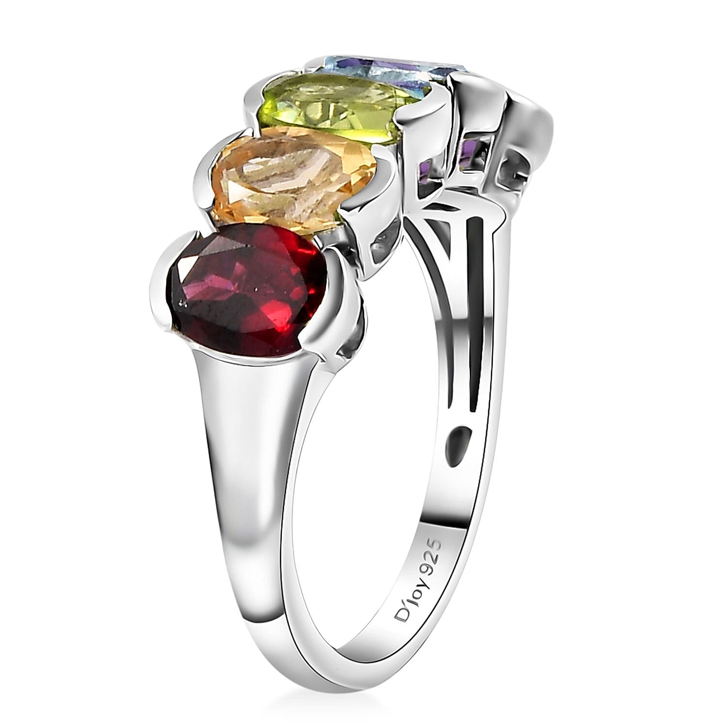 Premium Multi Gemstone 5 Stone Ring in Platinum Over Sterling Silver (Size 10.0) 4.20 ctw