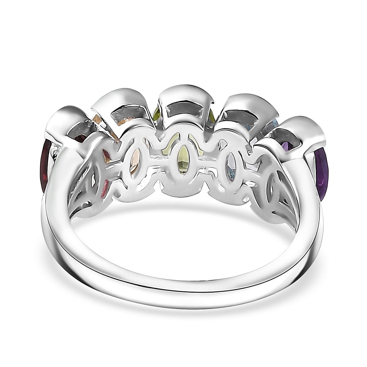 Premium Multi Gemstone 5 Stone Ring in Platinum Over Sterling Silver (Size 10.0) 4.20 ctw