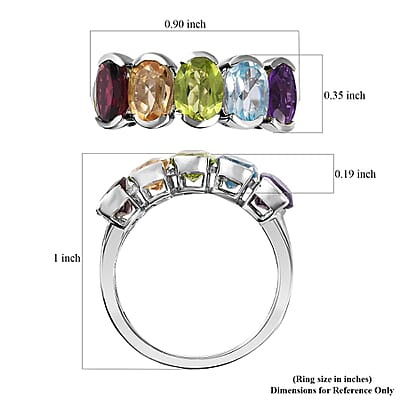 Premium Multi Gemstone 5 Stone Ring in Platinum Over Sterling Silver (Size 10.0) 4.20 ctw