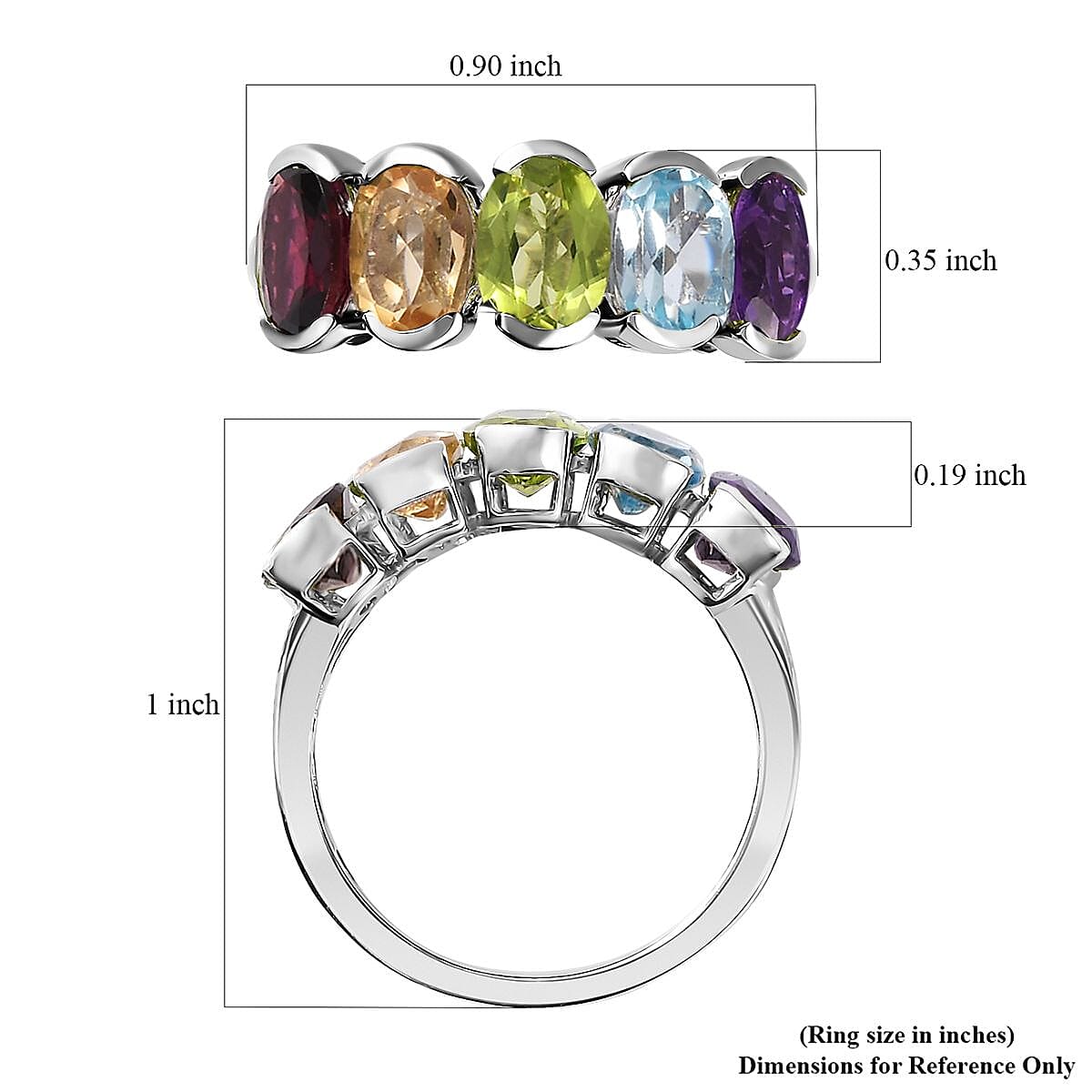 Premium Multi Gemstone 5 Stone Ring in Platinum Over Sterling Silver (Size 7.0) 4.20 ctw image number 5