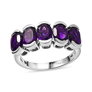 Premium African Amethyst 5 Stone Ring in Platinum Over Sterling Silver (Size 6.0) 3.40 ctw