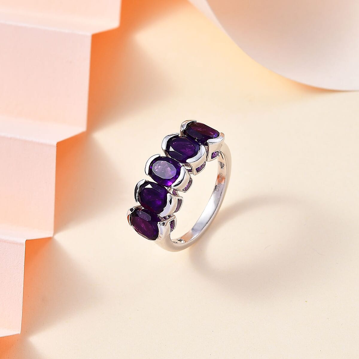 Premium African Amethyst 5 Stone Ring in Platinum Over Sterling Silver (Size 6.0) 3.40 ctw image number 1
