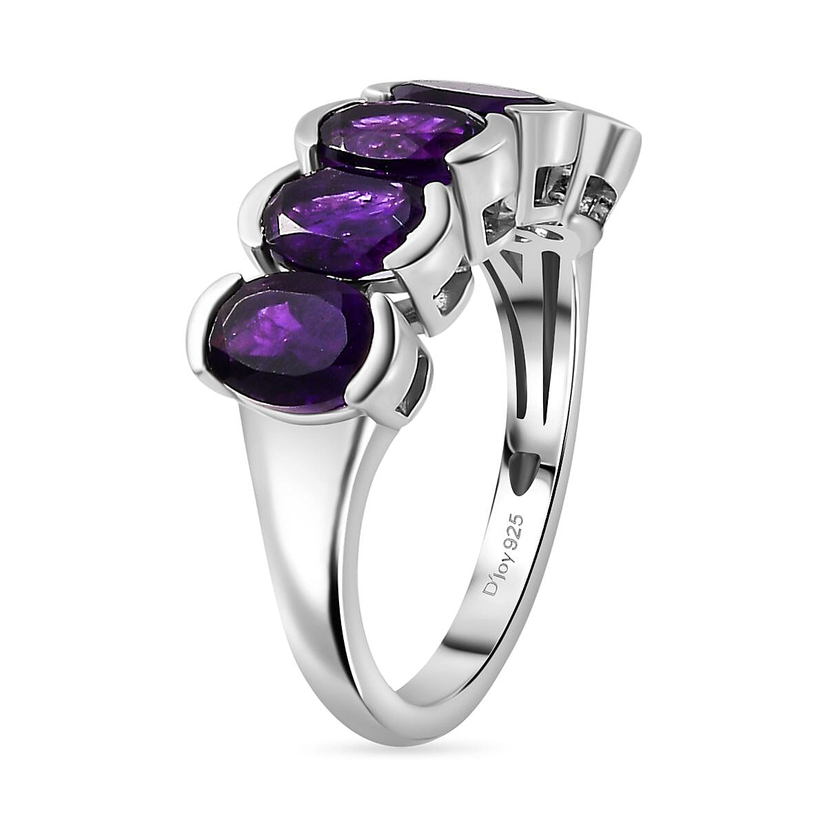 Premium African Amethyst 5 Stone Ring in Platinum Over Sterling Silver (Size 6.0) 3.40 ctw image number 3