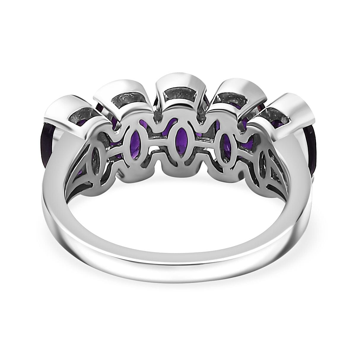 Premium African Amethyst 5 Stone Ring in Platinum Over Sterling Silver (Size 6.0) 3.40 ctw image number 4