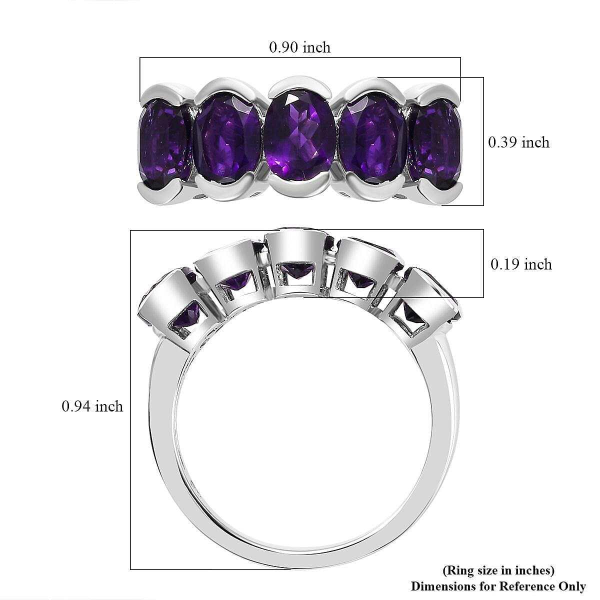 Premium African Amethyst 5 Stone Ring in Platinum Over Sterling Silver (Size 6.0) 3.40 ctw image number 5