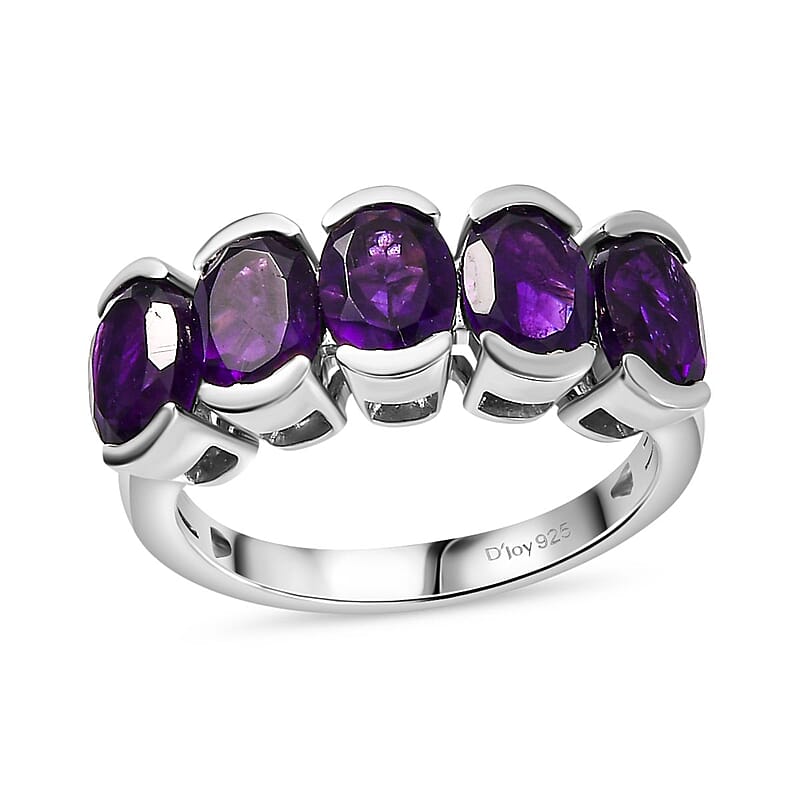 Premium African Amethyst 5 Stone Ring in Platinum Over Sterling Silver (Size 7.0) 3.40 ctw