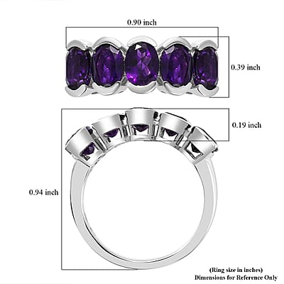 Premium African Amethyst 5 Stone Ring in Platinum Over Sterling Silver (Size 7.0) 3.40 ctw