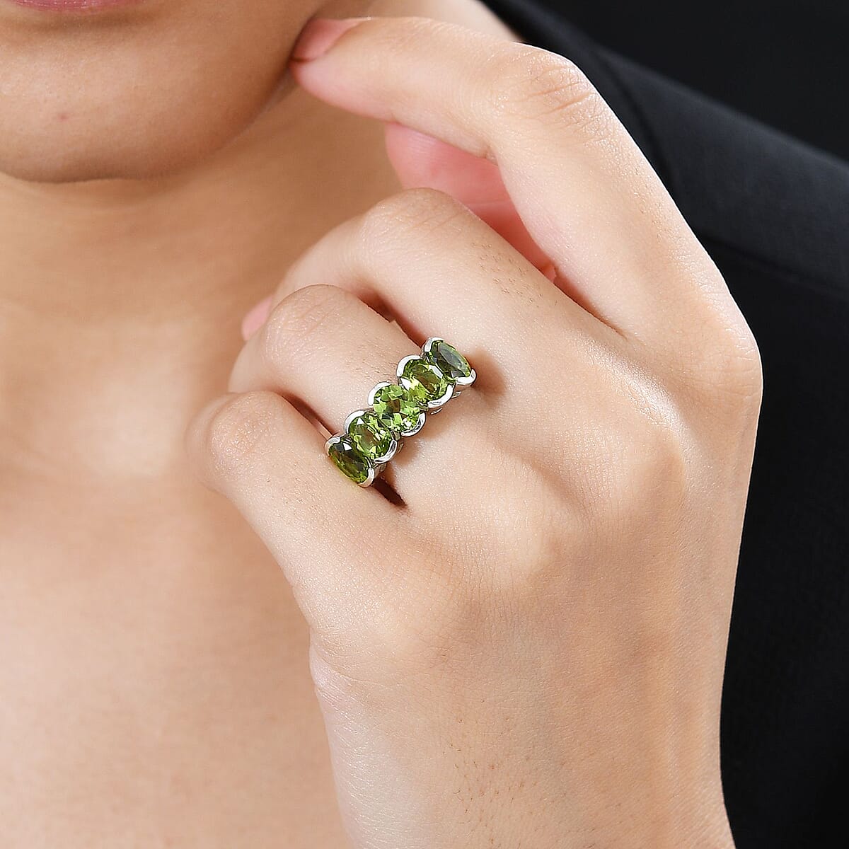 D'Joy Premium Peridot 5 Stone Ring in Platinum Over Sterling Silver (Size 6.0) 3.90 ctw image number 2