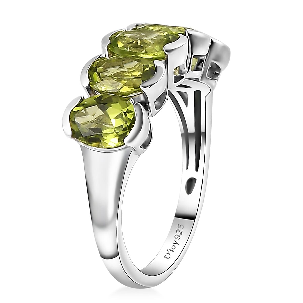 D'Joy Premium Peridot 5 Stone Ring in Platinum Over Sterling Silver (Size 6.0) 3.90 ctw image number 3